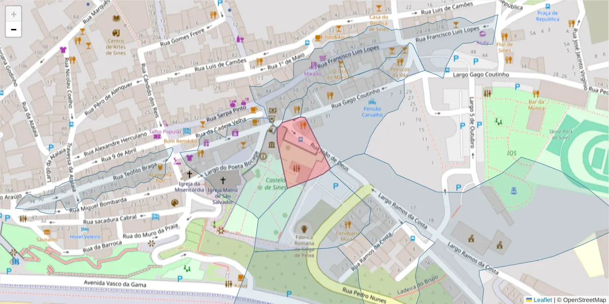 Mapa detalhado do código postal 7520-215 com limites, códigos postais vizinhos e agências dos correios