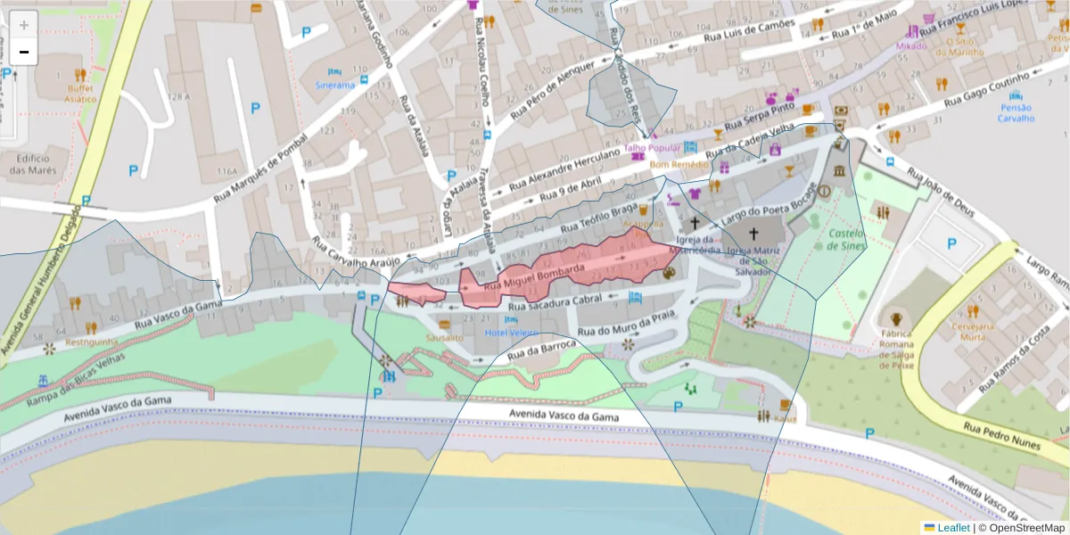 Mapa detalhado do código postal 7520-228 com limites, códigos postais vizinhos e agências dos correios