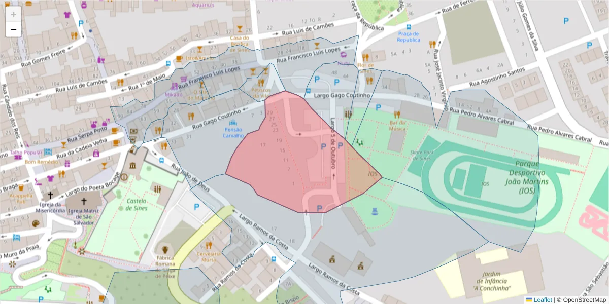 Mapa detalhado do código postal 7520-232 com limites, códigos postais vizinhos e agências dos correios