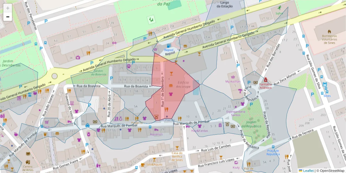 Mapa detalhado do código postal 7520-235 com limites, códigos postais vizinhos e agências dos correios