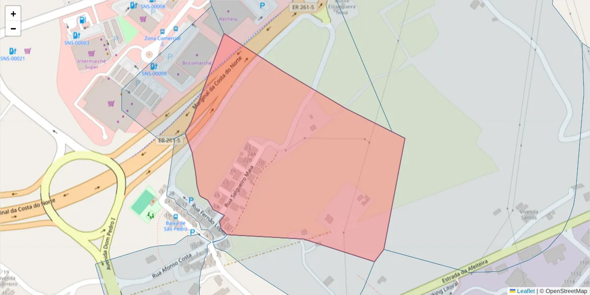 Mapa detalhado do código postal 7520-240 com limites, códigos postais vizinhos e agências dos correios