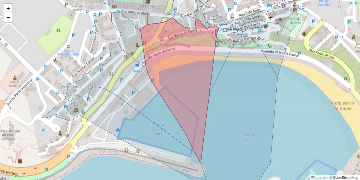 Mapa detalhado do código postal 7520-243 com limites, códigos postais vizinhos e agências dos correios