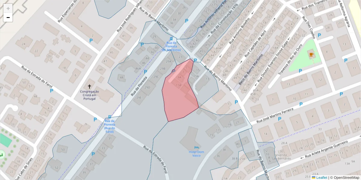 Mapa detalhado do código postal 7520-249 com limites, códigos postais vizinhos e agências dos correios