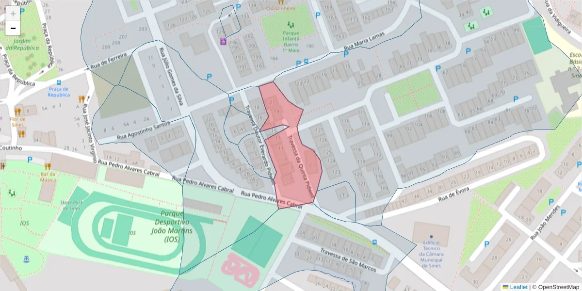 Mapa detalhado do código postal 7520-251 com limites, códigos postais vizinhos e agências dos correios