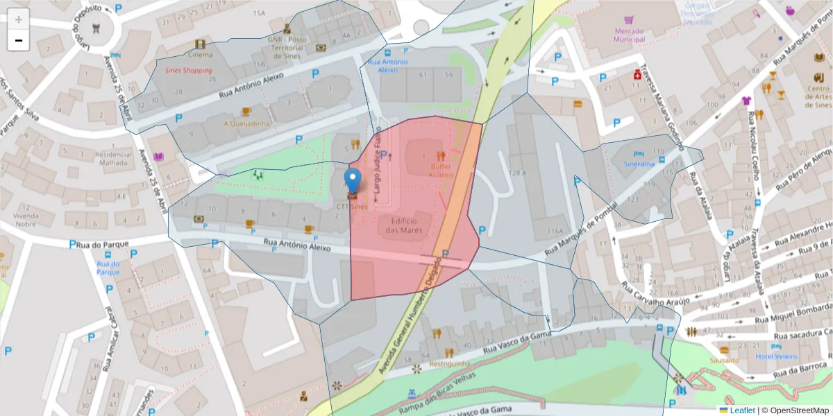 Mapa detalhado do código postal 7520-269 com limites, códigos postais vizinhos e agências dos correios