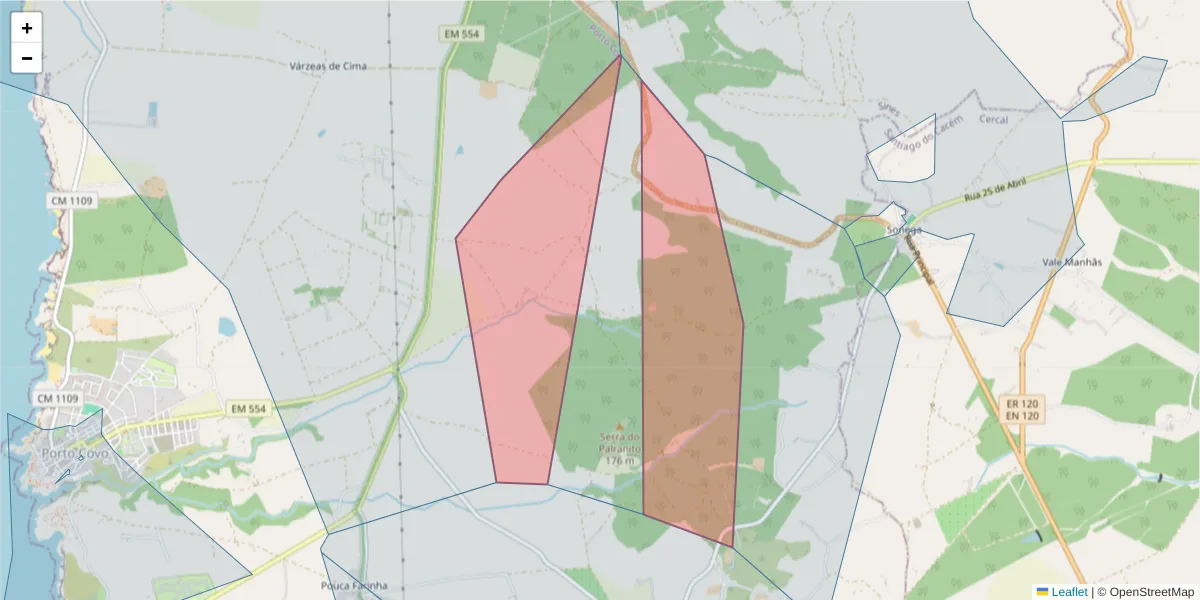 Mapa detalhado do código postal 7520-426 com limites, códigos postais vizinhos e agências dos correios