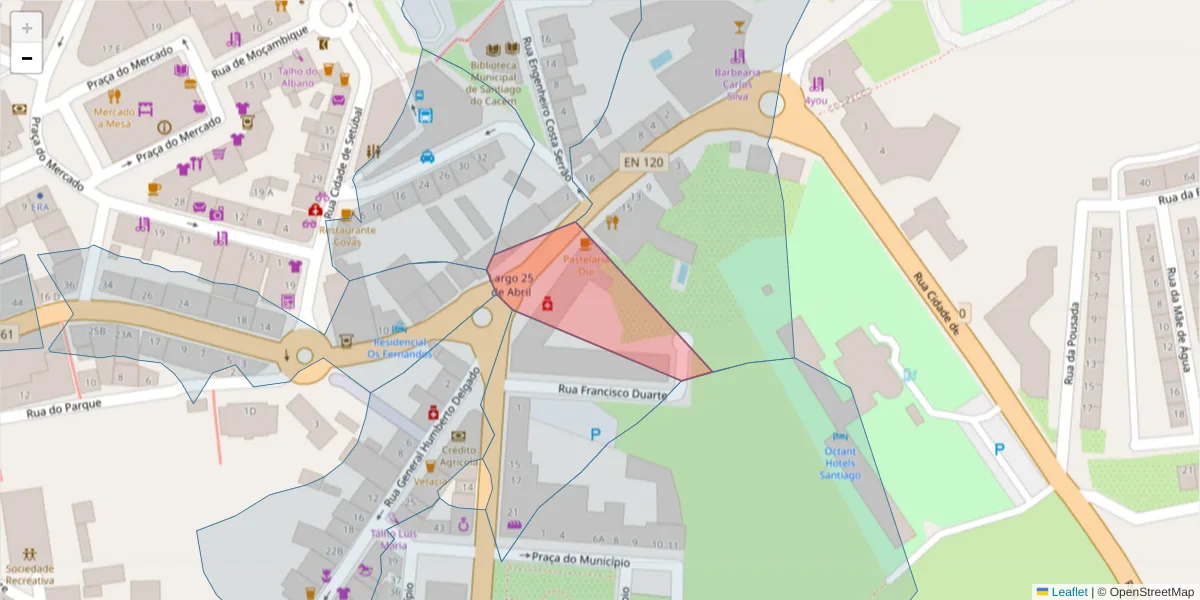Mapa detalhado do código postal 7540-000 com limites, códigos postais vizinhos e agências dos correios