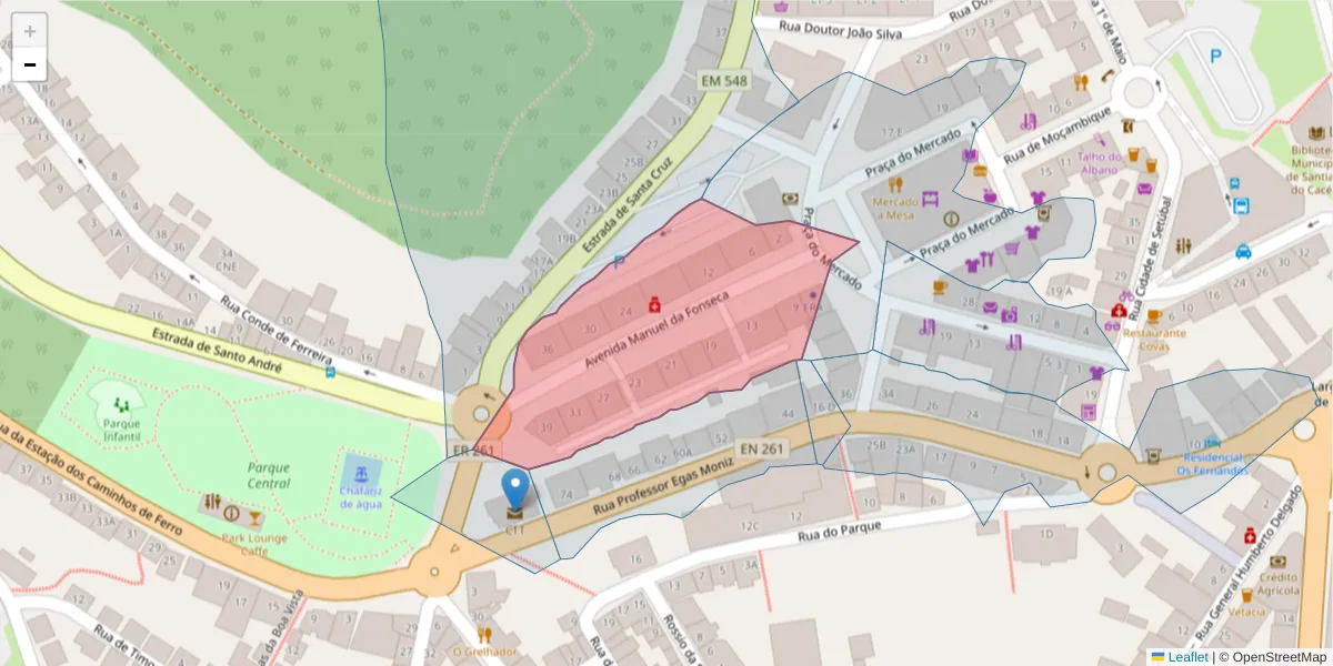 Mapa detalhado do código postal 7540-105 com limites, códigos postais vizinhos e agências dos correios