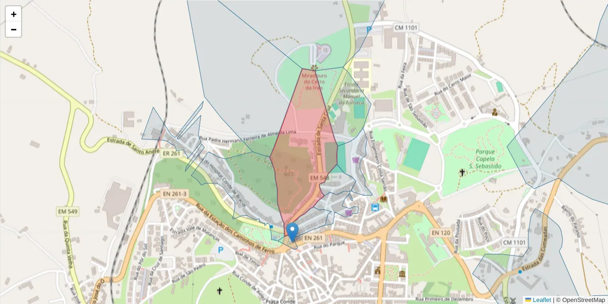 Mapa detalhado do código postal 7540-121 com limites, códigos postais vizinhos e agências dos correios