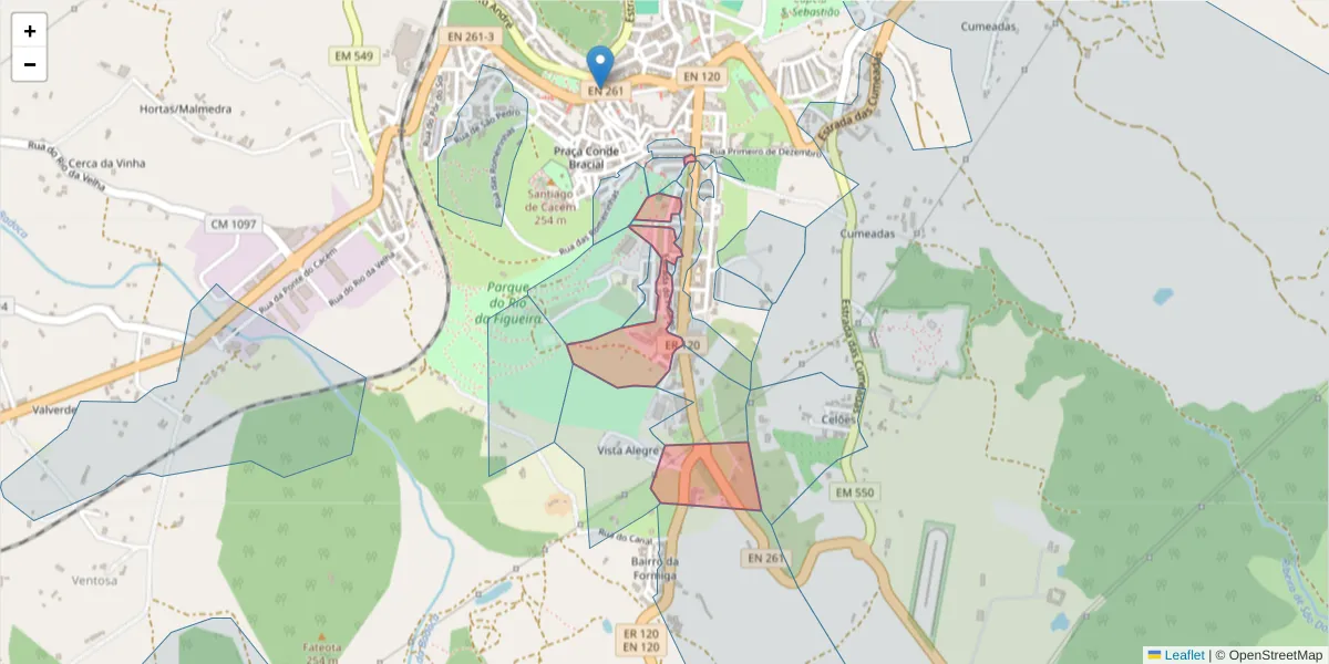 Mapa detalhado do código postal 7540-123 com limites, códigos postais vizinhos e agências dos correios