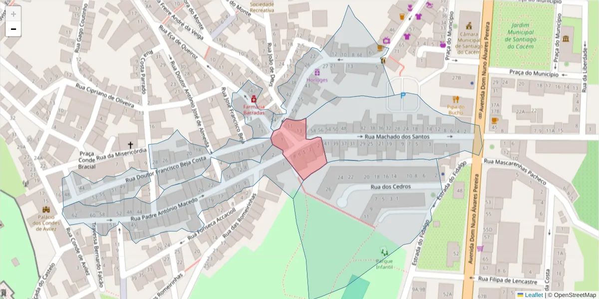 Mapa detalhado do código postal 7540-128 com limites, códigos postais vizinhos e agências dos correios