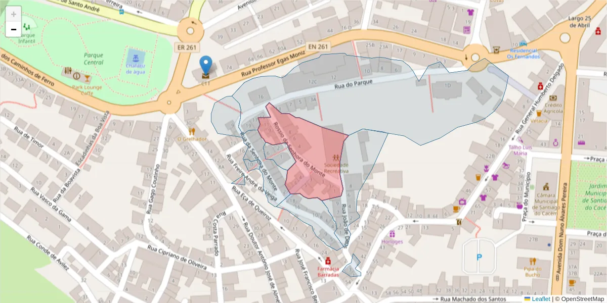 Mapa detalhado do código postal 7540-140 com limites, códigos postais vizinhos e agências dos correios