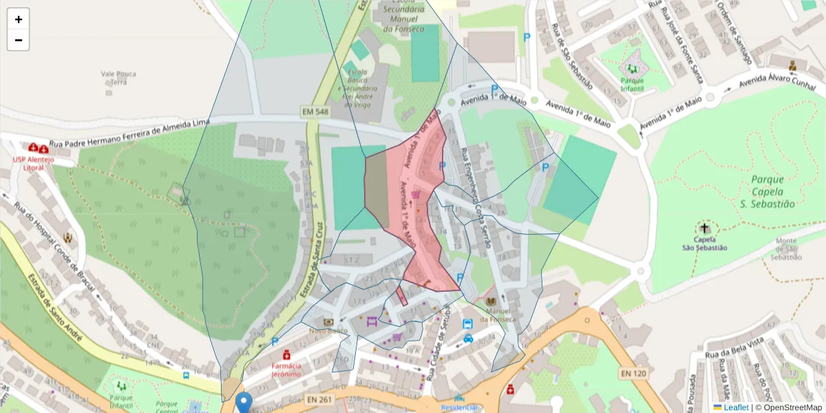 Mapa detalhado do código postal 7540-145 com limites, códigos postais vizinhos e agências dos correios