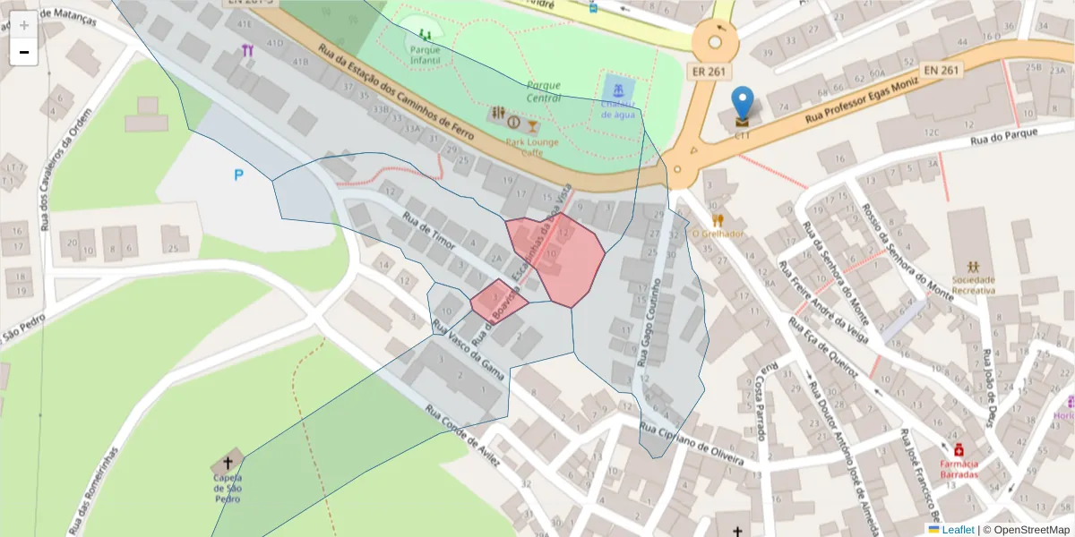 Mapa detalhado do código postal 7540-155 com limites, códigos postais vizinhos e agências dos correios