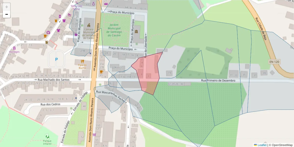 Mapa detalhado do código postal 7540-158 com limites, códigos postais vizinhos e agências dos correios