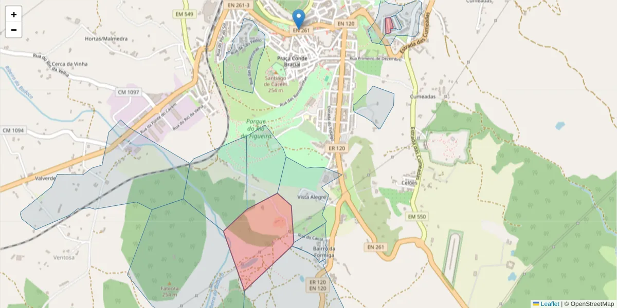 Mapa detalhado do código postal 7540-159 com limites, códigos postais vizinhos e agências dos correios