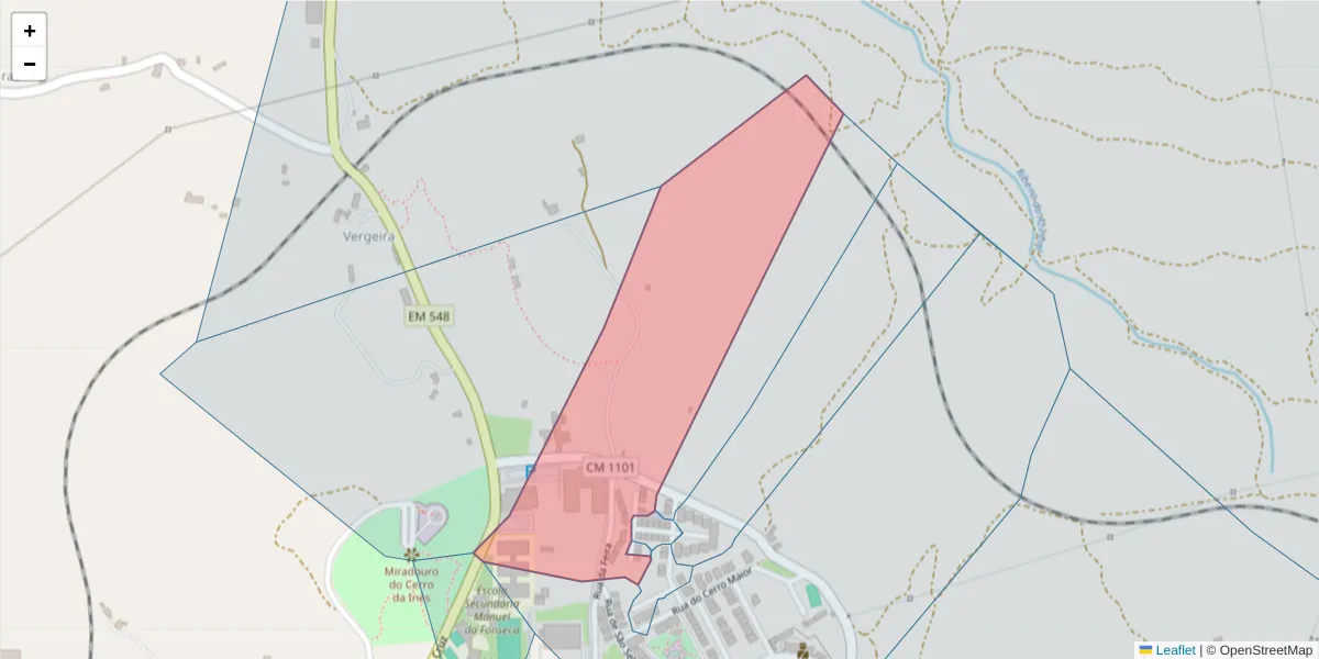 Mapa detalhado do código postal 7540-168 com limites, códigos postais vizinhos e agências dos correios