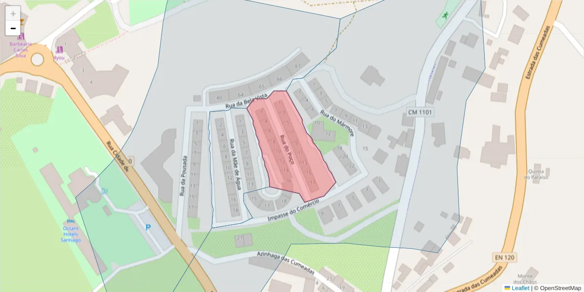 Mapa detalhado do código postal 7540-173 com limites, códigos postais vizinhos e agências dos correios