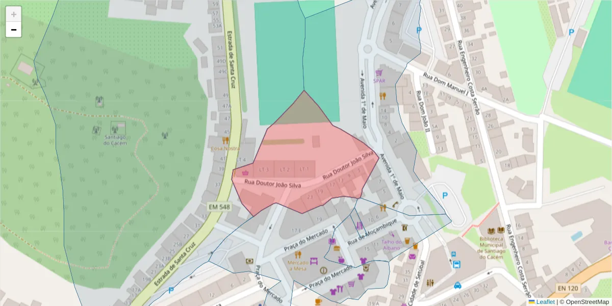 Mapa detalhado do código postal 7540-181 com limites, códigos postais vizinhos e agências dos correios