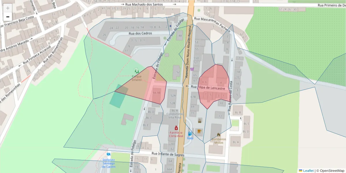 Mapa detalhado do código postal 7540-186 com limites, códigos postais vizinhos e agências dos correios