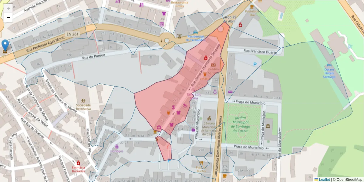 Mapa detalhado do código postal 7540-191 com limites, códigos postais vizinhos e agências dos correios