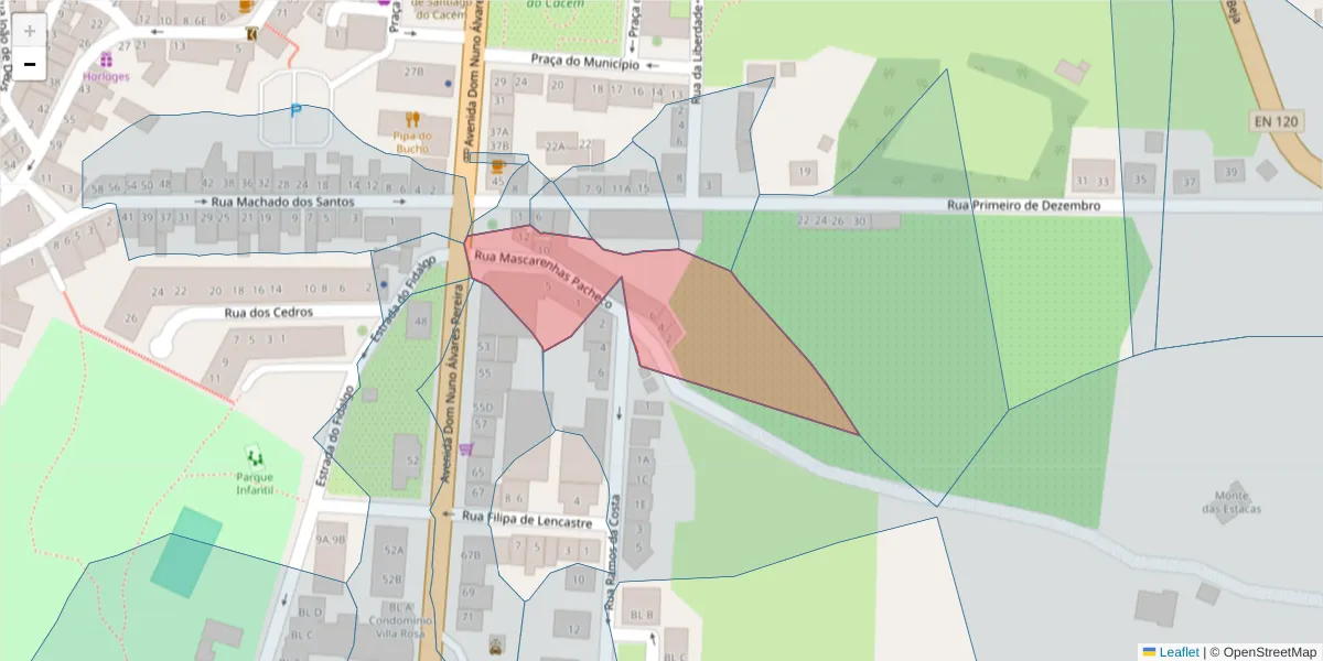 Mapa detalhado do código postal 7540-199 com limites, códigos postais vizinhos e agências dos correios