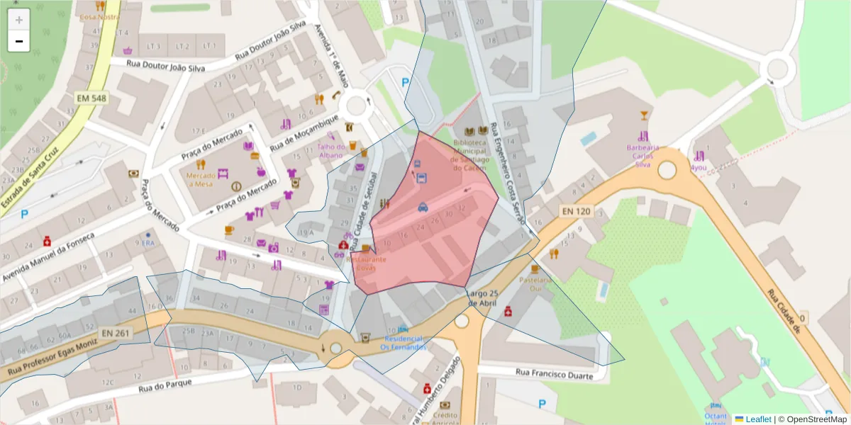 Mapa detalhado do código postal 7540-201 com limites, códigos postais vizinhos e agências dos correios