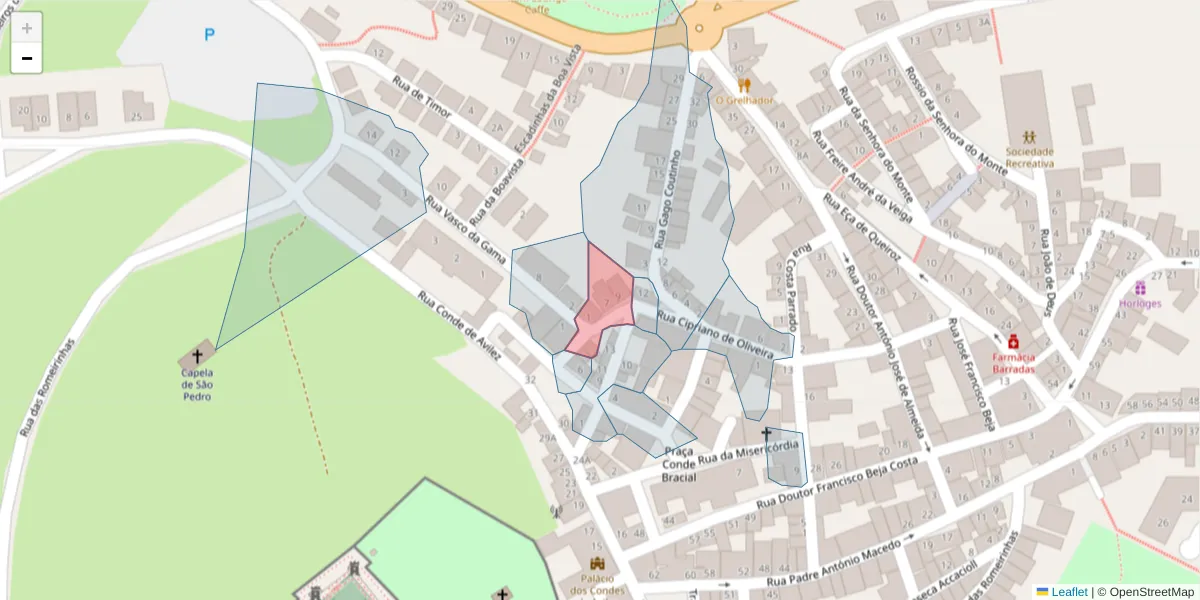 Mapa detalhado do código postal 7540-203 com limites, códigos postais vizinhos e agências dos correios