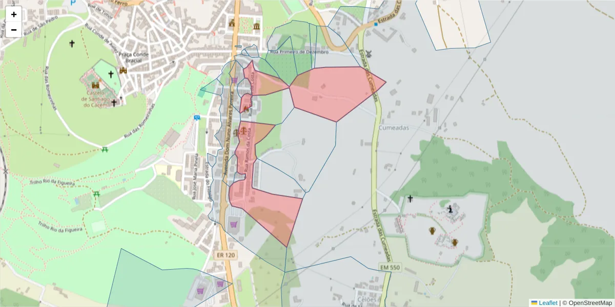 Mapa detalhado do código postal 7540-205 com limites, códigos postais vizinhos e agências dos correios