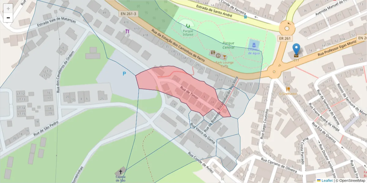 Mapa detalhado do código postal 7540-208 com limites, códigos postais vizinhos e agências dos correios