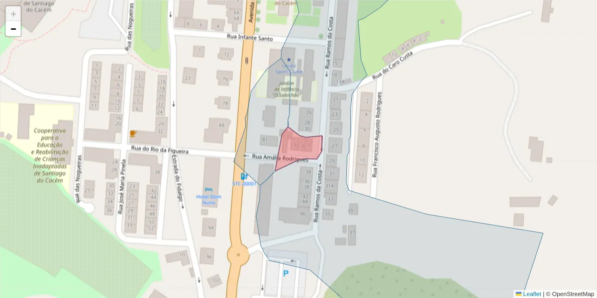 Mapa detalhado do código postal 7540-209 com limites, códigos postais vizinhos e agências dos correios