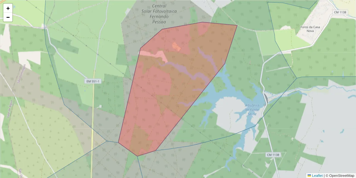 Mapa detalhado do código postal 7540-401 com limites, códigos postais vizinhos e agências dos correios