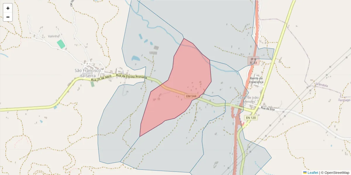 Mapa detalhado do código postal 7540-500 com limites, códigos postais vizinhos e agências dos correios