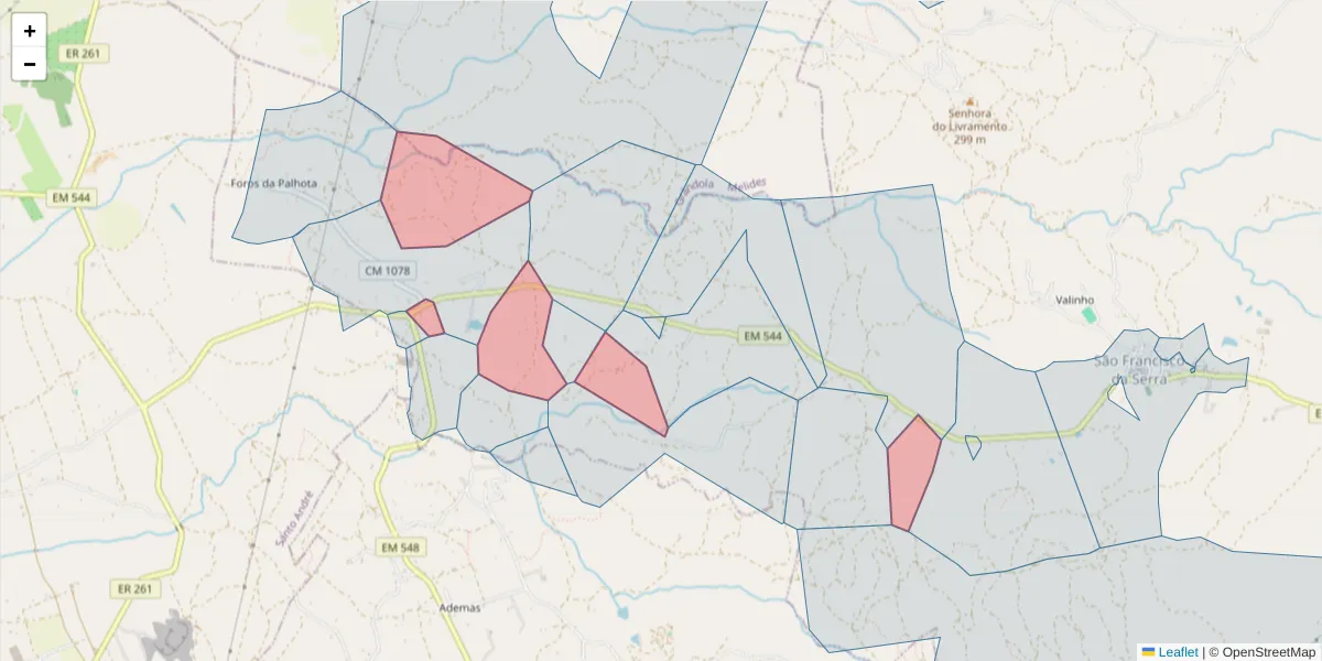 Mapa detalhado do código postal 7540-512 com limites, códigos postais vizinhos e agências dos correios