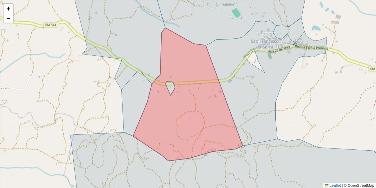 Mapa detalhado do código postal 7540-522 com limites, códigos postais vizinhos e agências dos correios