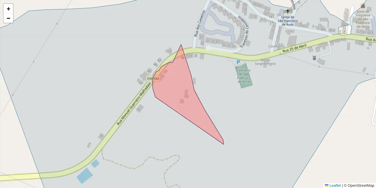 Mapa detalhado do código postal 7540-550 com limites, códigos postais vizinhos e agências dos correios