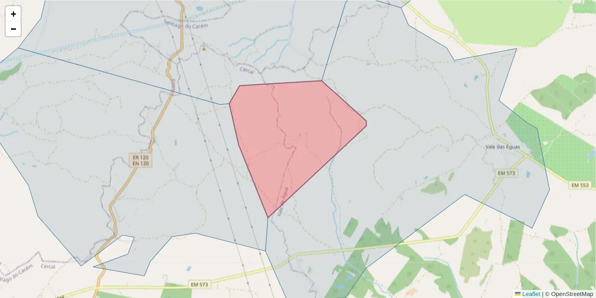 Mapa detalhado do código postal 7540-605 com limites, códigos postais vizinhos e agências dos correios