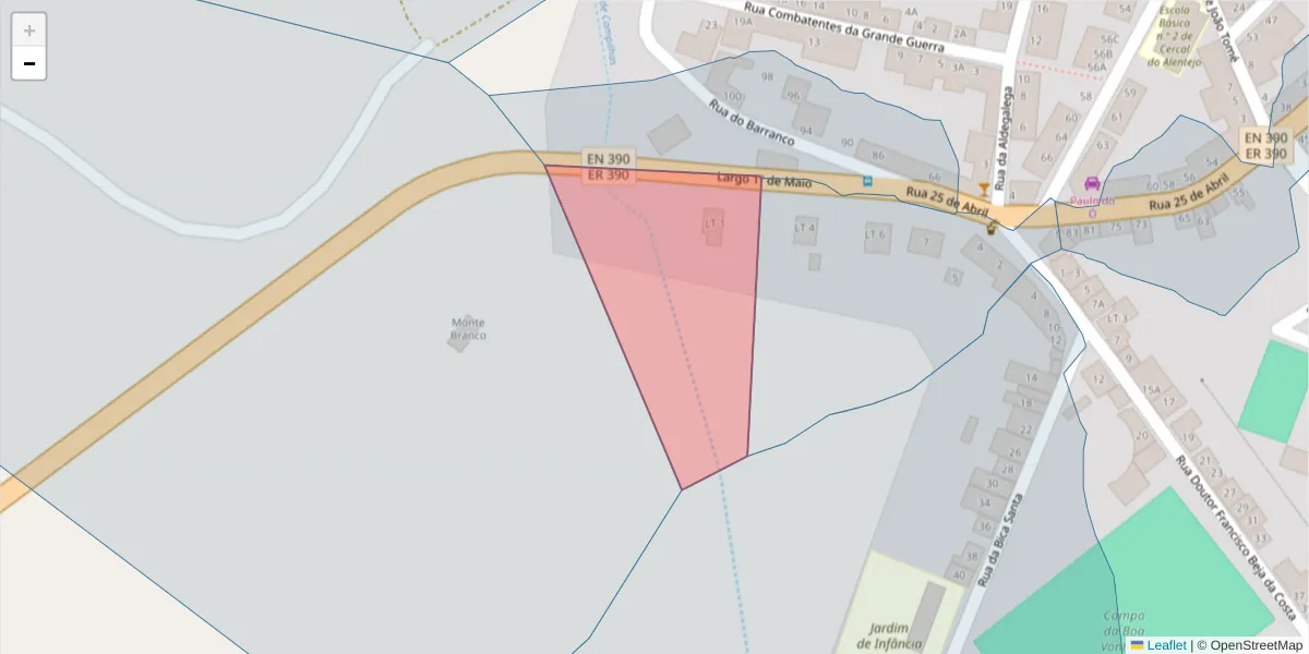 Mapa detalhado do código postal 7555-028 com limites, códigos postais vizinhos e agências dos correios