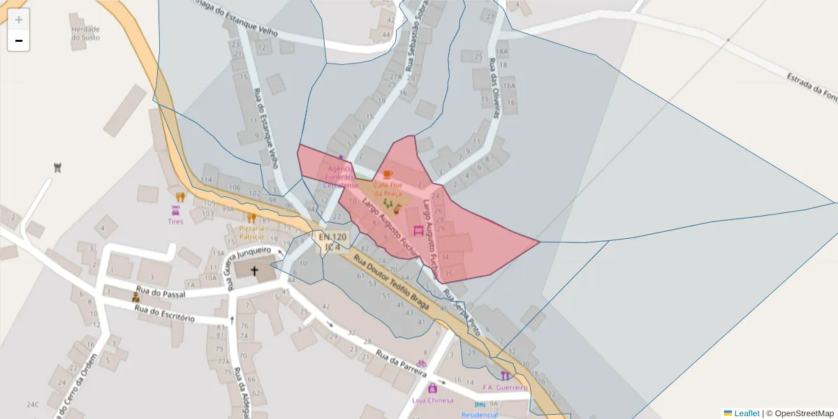 Mapa detalhado do código postal 7555-112 com limites, códigos postais vizinhos e agências dos correios