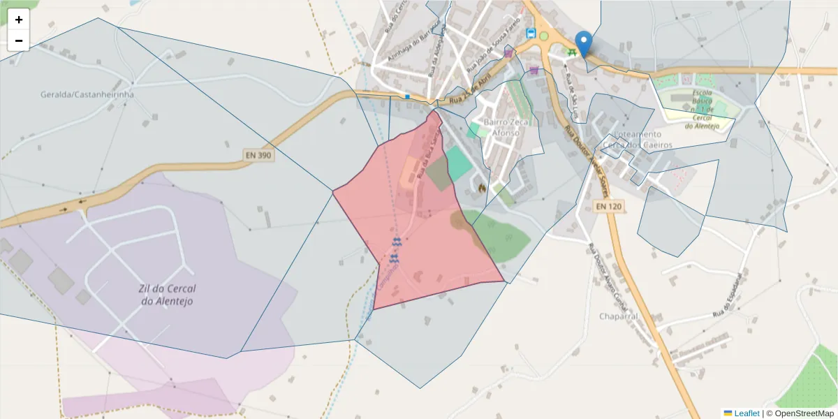 Mapa detalhado do código postal 7555-117 com limites, códigos postais vizinhos e agências dos correios