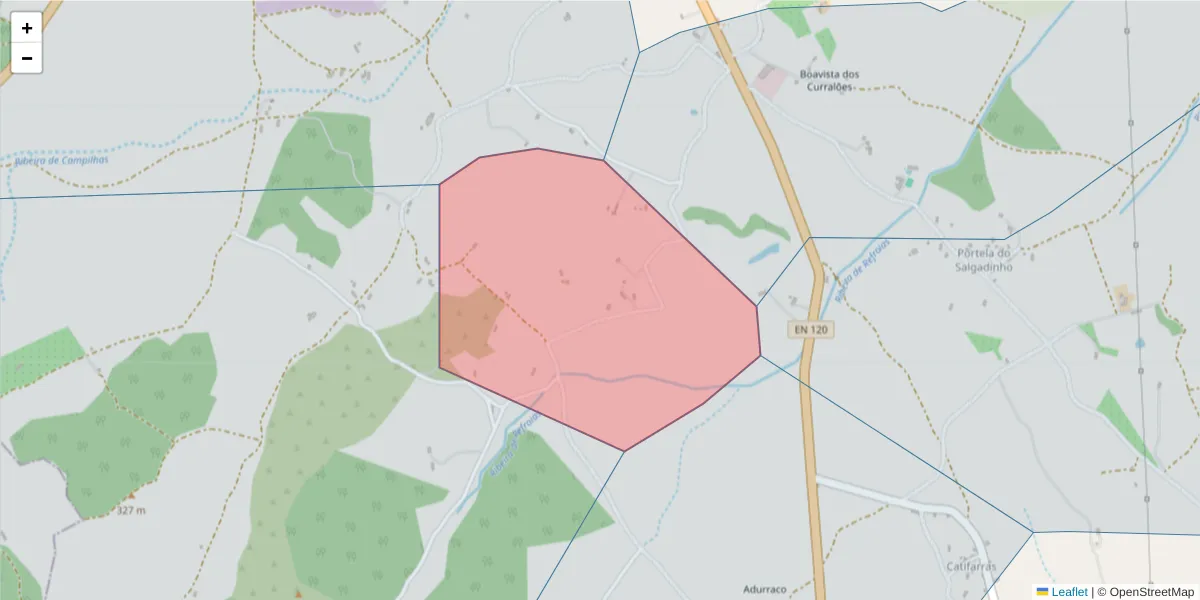 Mapa detalhado do código postal 7555-118 com limites, códigos postais vizinhos e agências dos correios