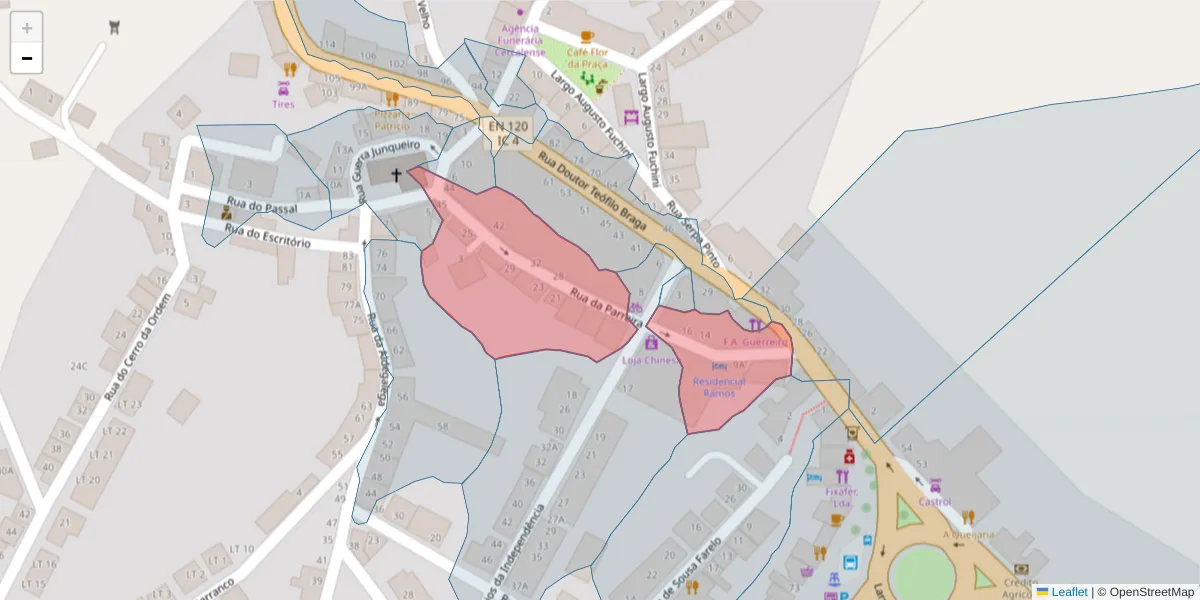 Mapa detalhado do código postal 7555-119 com limites, códigos postais vizinhos e agências dos correios