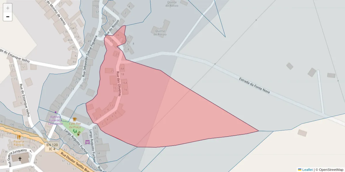 Mapa detalhado do código postal 7555-120 com limites, códigos postais vizinhos e agências dos correios