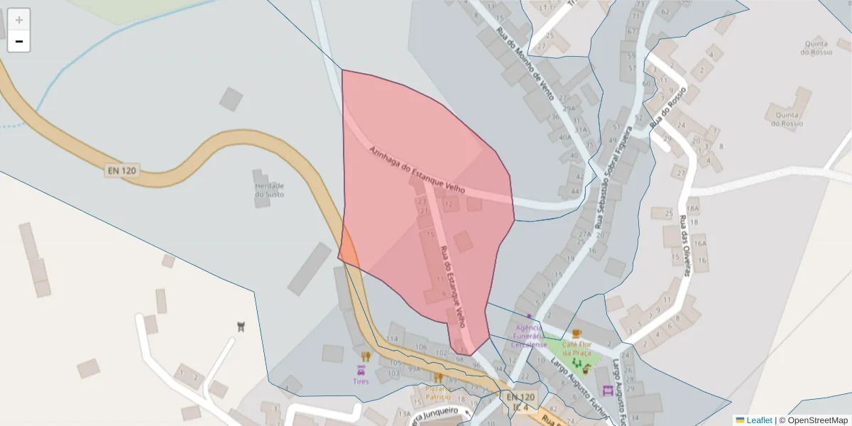 Mapa detalhado do código postal 7555-130 com limites, códigos postais vizinhos e agências dos correios