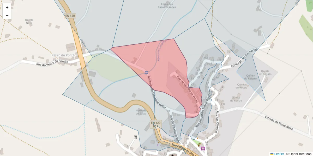 Mapa detalhado do código postal 7555-131 com limites, códigos postais vizinhos e agências dos correios
