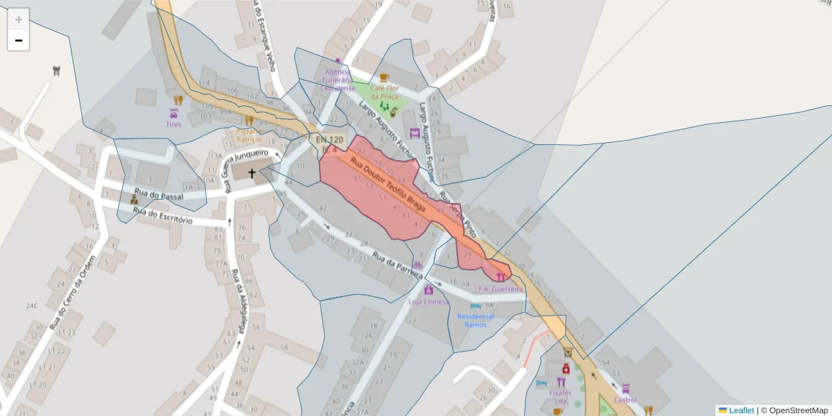 Mapa detalhado do código postal 7555-138 com limites, códigos postais vizinhos e agências dos correios
