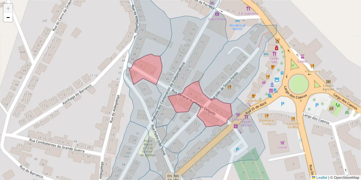 Mapa detalhado do código postal 7555-141 com limites, códigos postais vizinhos e agências dos correios