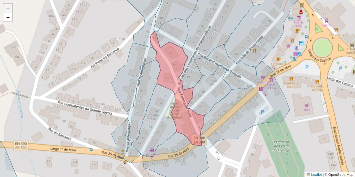 Mapa detalhado do código postal 7555-144 com limites, códigos postais vizinhos e agências dos correios