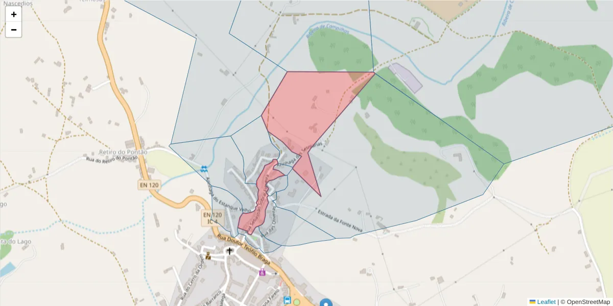 Mapa detalhado do código postal 7555-145 com limites, códigos postais vizinhos e agências dos correios