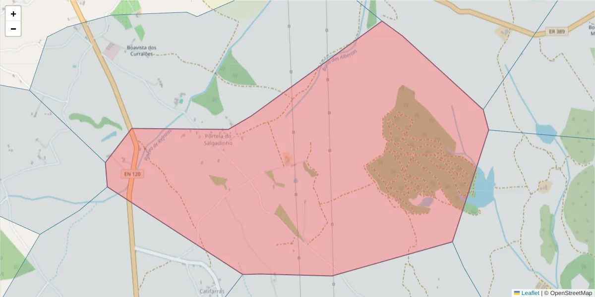 Mapa detalhado do código postal 7555-252 com limites, códigos postais vizinhos e agências dos correios